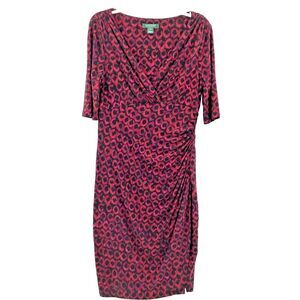 Lauren Ralph Lauren womens red print knit ruched sheath dress Size 10 v-neck
